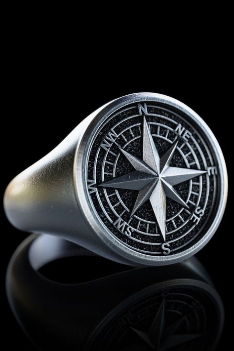 This masterpiece Handmade 925K Sterling Silver Compass Ring is ideal for daily use with its outstanding details and striking design. It is also one of the best memorial silver gift options for your beloved ones. The whole Personalized North Star Ring has an oxidized plating and a vintage look. There are two different finish-type options. Gold and Silver
When designing the necklace I focused to depict Polaris Star Ring with great realism and I kept simple the rest. Never goes out of style! Polaris Star, North Star Ring, Compass Ring, Electronic Circuit Design, Gifts For Sailors, Silver Ring Designs, Mens Gold Jewelry, Tactical Clothing, Personalized Gifts For Men