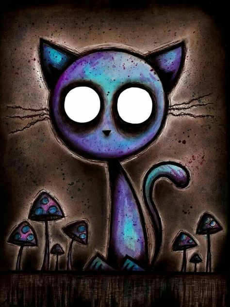 Trippy Cat, Trippy Drawings, Creepy Cat, Bat Art, Cat Sketch, Diy Canvas Art Painting, Trippy Art, Hippie Art, Weird Art