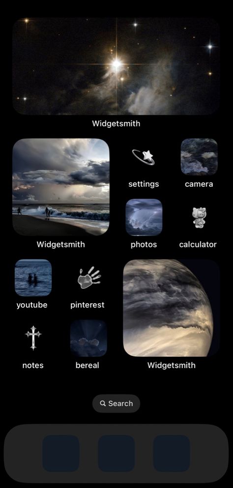 Aesthetic Wallpaper Iphone Widget Ideas, Space Themed Wallpaper Iphone Aesthetic, Phone Themes Space, Astrology Homescreen, Space Themed Homescreen, Space Homescreen Layout, Space Phone Layout, Homescreen Decor Ideas, Space Phone Theme