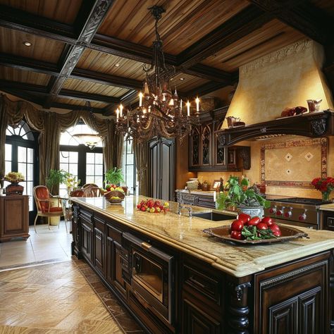 Classic Interior Design Kitchen, Old World Dining Room, Antique Fixtures, Nice Kitchens, Ornate Kitchen, Old World Kitchens, Arizona Homes, Traditional Kitchens, Elegant Kitchen Design