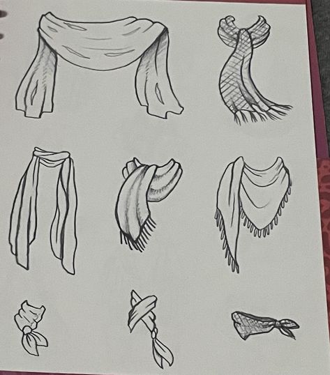 Scarf Design Drawing, Scarf Drawing, Neck Drawing, Kit Bashing, Oc Maker, Clothes Art, Simple Scarf, Texture Drawing, Hair Sketch