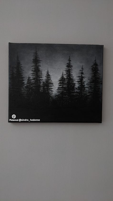 black and white colors painting art trees forest acrylic paint Black And White Tree Painting Acrylic, Forest Painting Black And White, Tree Silloutes Painting, Tree Painting Black And White, Dark Simple Painting Ideas, Black Theme Painting, Paintings With Dark Backgrounds, How To Paint Black Trees, Grey Painting Ideas On Canvas Easy