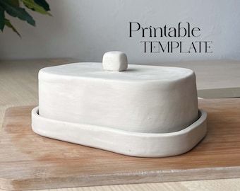 Casserole Pottery Ceramics, Ceramic Pottery Butter Dish, Handbuilt Pottery Templates, Hand Building Templates, Hand Built Pottery Butter Dish, Ceramic Butter Dish Template, Butter Dish Template Printable, Hand Built Butter Dish, Air Dry Clay Butter Dish