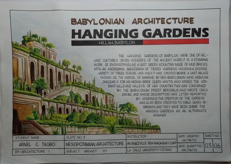 Hanging Gardens Of Babylon Drawing, Hanging Gardens Of Babylon Architecture, Hanging Gardens Of Babylon Sketch, Hanging Gardens Of Babylon, Concept Reference, Arch Building, Interior Design History, Sketchbook Layout, Gardens Of Babylon