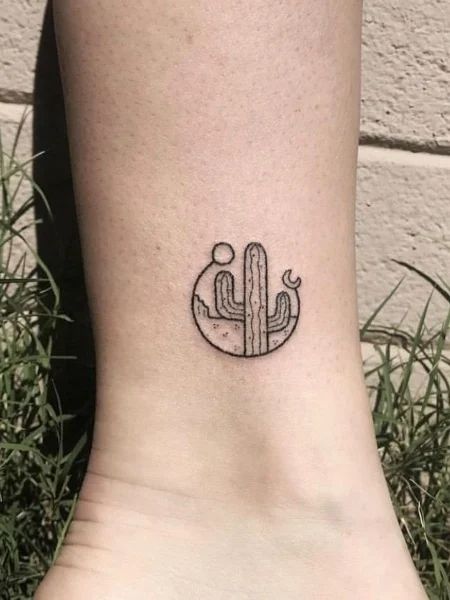 25 Minimalist Tattoos that Say More With Less (2022) - The Trend Spotter Land Tattoos, Tropisches Tattoo, Tattoo Main, Desert Tattoo, Mexico Tattoo, Ufo Tattoo, Vegas Tattoo, Country Tattoos, Cactus Tattoo