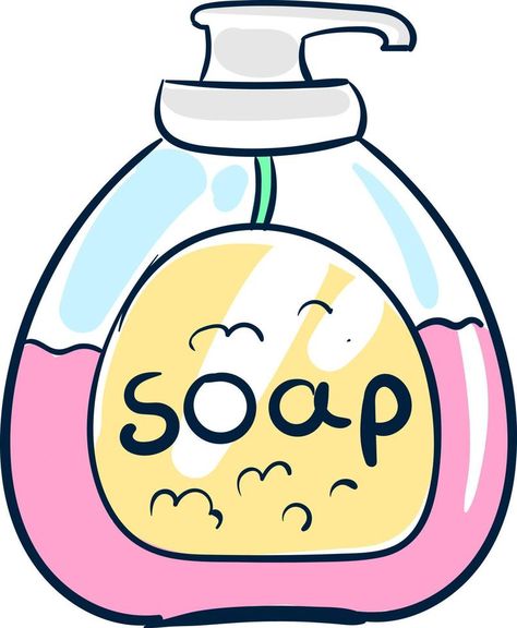 Pink soap in bottle, illustration, vector on white background Soap Drawing, Soap Illustration, Science Experiments Kids Easy, Bottle Illustration, Daycare Decor, Bottle Drawing, Pink Soap, Washing Soap, Baby Soap