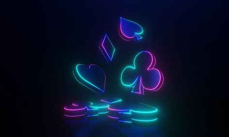 Neon Casino, Casino Banner, Photo Playing Cards, Motion Backgrounds, Background 3d, Neon Glow, 3d Rendering, Vector Photo, Premium Photo