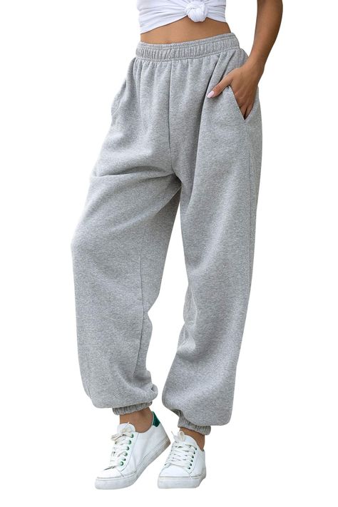 Amormio Women's Active Elastic Waist Cotton-Blend Baggy Workout Sweatpants Joggers Lounge Pants Sportswear #Affiliate Looks Hip Hop, Casual Lounge Wear, High Waisted Sweatpants, Girl Sweatpants, Baggy Sweatpants, Comfy Sweatpants, Maxi Rok, Fitted Joggers, Tracksuit Bottoms