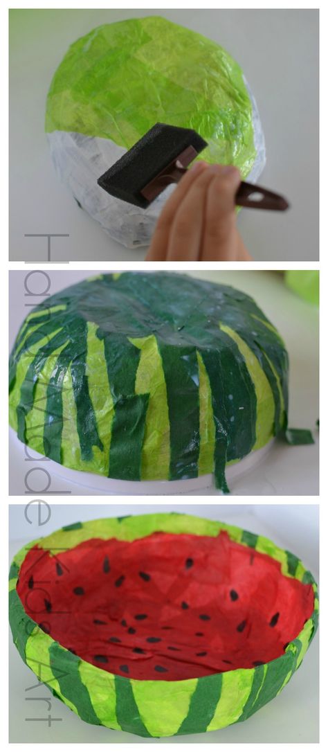 Fun Paper Crafts Fun Paper Crafts, Bowl Craft, Diy Paper Mache, Paper Mache Bowl, Watermelon Bowl, Paper Bowl, Paper Mache Bowls, Craft Easy, Sweet Paper