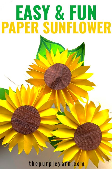 Do you want to do a fun and easy paper flower craft with you kids? Here is how you can make an easy paper sunflower using paper. This craft is ideal for kids and beginners. DIY paper sunflower | make a paper sunflower Sunflower Paper Craft, How To Make Sunflower, Craft Paper Design, Purple Yarn, Sunflower Crafts, Construction Paper Crafts, Paper Sunflowers, Easy Paper Flowers, Paper Flower Crafts