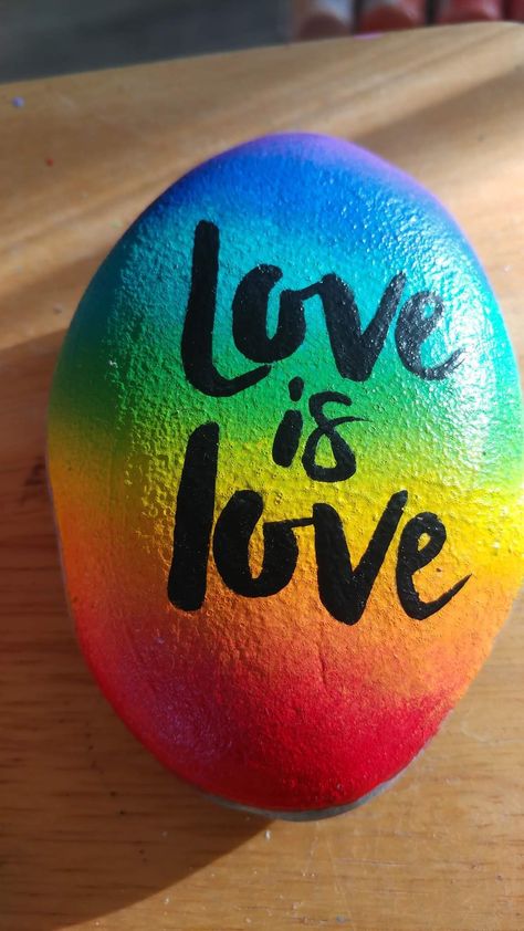 My rock in on Pinterest! Pride Rock Painting Ideas, Rock Painting Ideas Rainbow, Pride Rock Painting, Pride Painted Rocks, Rainbow Painted Rocks, Pride Paintings Ideas, Stone Painting Ideas Creative, Painted Rocks Ideas Creative, Rainbow Rock Painting