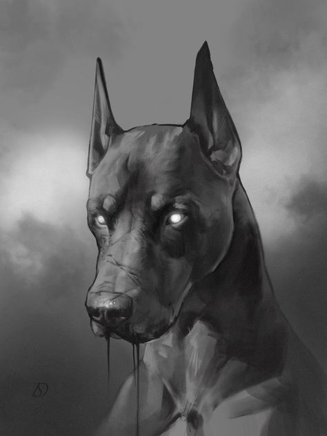 Evil dog, Stanislav Duminskiy on ArtStation at https://www.artstation.com/artwork/LeR5bK Scary Dog Drawing Reference, Mad Dog Drawing, Dog Growling Drawing, Scary Dog Art, Dog Biting Drawing, Creepy Dog Drawing, German Shepherd Drawing Reference, Demon Dog Drawing, Growling Dog Drawing