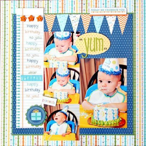 scrapbook page ideas for 1st birthday party | Found on christineousley.typepad.com Birthday Scrapbook Ideas, Birthday Scrapbook Layouts, Birthday Scrapbook Pages, Scrapbook Party, Boy Scrapbook Layouts, Baby Scrapbook Pages, Scrapbooking Layouts Baby, Baby Boy Scrapbook, Birthday Scrapbook