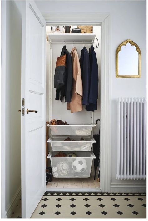 Miscellaneous Closet Organization, Ikea Closet Storage Ideas, Small Closet Ikea, Ikea Small Closet, Small Storage Closet, Ikea Boaxel, Ikea Office Furniture, Ikea Algot, Small Closet Storage