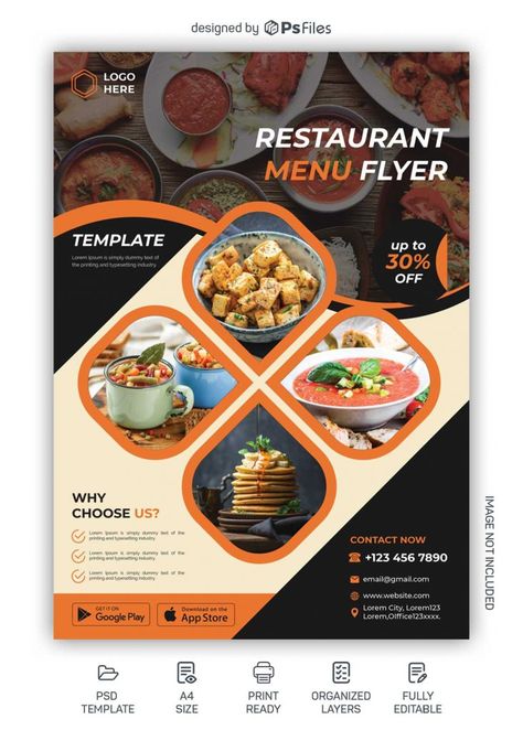 Cart Visit, Menu Vintage, Free Psd Flyer Templates, Menu Flyer, Food Menu Template, Flyers Design, Food Art Photography, Fast Food Menu, Advertisement Design