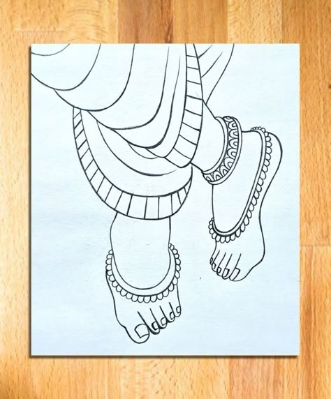 Krishna Foot Painting, Drawing Ideas Of Krishna, Krishna Legs Painting, Simple God Drawings, Krishna Foot Images, Krishna Feet Drawing, Drawing Of God Krishna, Krishna Feet Painting, Lord Krishna Sketch Pencil Easy