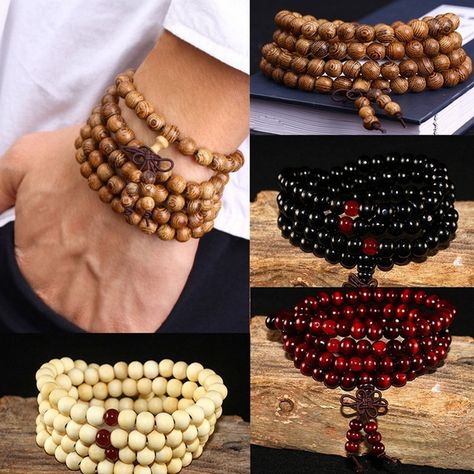 108 Beads 8mm Natural Sandalwood Buddhist Buddha Wood Prayer Beaded Knot black ebony Bracelets & Bangles for men women Wooden Jewelry | Wish Prayer Jewelry, Sandalwood Bracelet, Om Bracelet, Sandalwood Mala, Prayer Bead Bracelet, Buddhist Bracelet, Men Bracelets, Buddha Bracelets, Prayer Bracelet