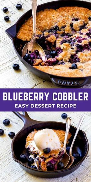 Blueberry Cobbler For 2, Blueberry Cast Iron Skillet Recipes, Skillet Berry Cobbler, Cast Iron Berry Cobbler, Skillet Blueberry Cobbler, Desserts In Cast Iron Skillet, Blueberry Cobbler Cast Iron Skillet, Easy Skillet Desserts, Cast Iron Dump Cake Recipes