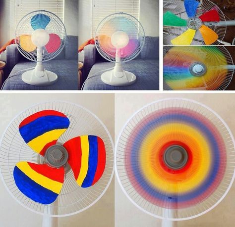 Colorful Fan Painted Fan Blades, Rainbow Fan, Painted Fan, Diy Rainbow, Diy Fan, Diy Projects For Kids, Fan Blades, Cool Diy Projects, Diy Hacks