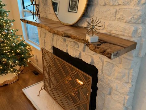 Custom Fireplace Mantel - Live Edge Slab | Fireplace Mantles Live Edge Mantel Ideas, Live Edge Fireplace, Live Edge Fireplace Mantel, Diy Fireplace Mantle, Wood Mantle Fireplace, Custom Fireplace Mantels, Rustic Fireplace Mantels, Fireplace Mantles, Hand Hewn Beams