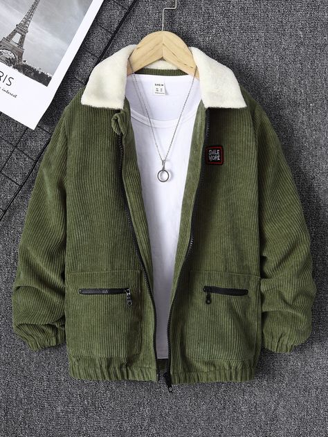 Army Green Casual Collar Long Sleeve Fabric Plain Other Embellished Non-Stretch  Boys Clothing Dystopian Fashion, Boys Winter Jackets, Men's Formal Style, Boy Outerwear, Coat Women Fashion, Winter Fit, Men's Casual Style, Tiger T Shirt, Kids Clothes Boys