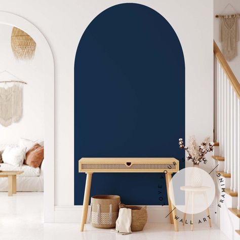 Color Block Arch Wall, Arch Decal, Wallpaper Office, Navy Interior, Dark Blue Paint, Boho Artwork, Navy Paint, Artwork Landscape, Mediterranean Interior