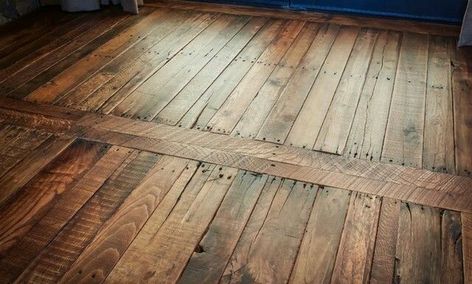 DIY Pallet Flooring | The Owner-Builder Network Wood Pallet Flooring, Pallet Flooring, Cable Spools, Pallet Floors, Floor Pattern, Urban Interiors, Into The Wood, Unique Flooring, Recycled Pallets