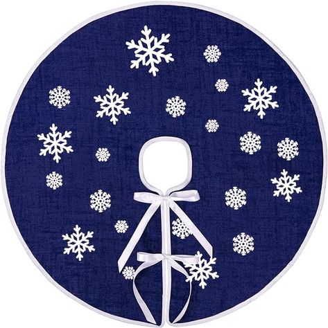 Amazon.com: N&T NIETING Christmas Tree Skirt, 30 Inch Rustic Burlap Tree Skirt with Snowflakes Printed Christmas Tree Mat for Xmas Holiday Party Decoration, Dark Blue : Home & Kitchen Blue Tree Skirt, Thoughtful Xmas Gifts, Burlap Tree, Girls Xmas Gifts, Christmas Tree Mat, Burlap Tree Skirt, Burlap Trees, Blue Christmas Tree, Blue Tree