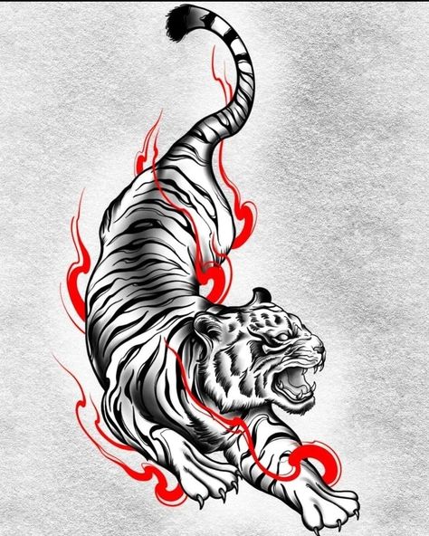 Japanese Tiger Tattoo Design, Traditional Tiger Tattoo, Japanese Tiger Tattoo, Tiger Sketch, Japanese Tiger, Realistic Tattoo Sleeve, Tiger Tattoo Design, Tiger Drawing, Flame Tattoos