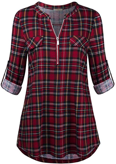 Red Plaid Shirt Women, Plaid Print Shirt, Checkered Blouse, Plaid Shirt Women, Striped Shirt Women, Red Plaid Shirt, Tunic Tops Casual, Casual Tunics, Blouse Casual