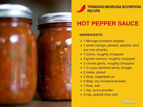 Trinidad Moruga scorpion pepper hot sauce recipe Scorpion Pepper Salsa, Scorpion Pepper Hot Sauce Recipe, Trinidad Hot Pepper Sauce, Trinidad Scorpion Pepper Hot Sauce, Trinidad Scorpion Pepper Recipes, Scorpion Pepper Recipes, Scorpion Pepper Hot Sauce, Hot Sauce Recipe, Pepper Salsa