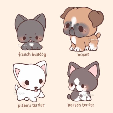 T (@birduyen13) / Twitter Chibi Dog, Cute Dog Drawing, Puppy Drawing, Cute Kawaii Animals, Cute Animal Drawings Kawaii, Types Of Dogs, Cute Kawaii Drawings, Cute Doodle Art, Cute Cartoon Drawings