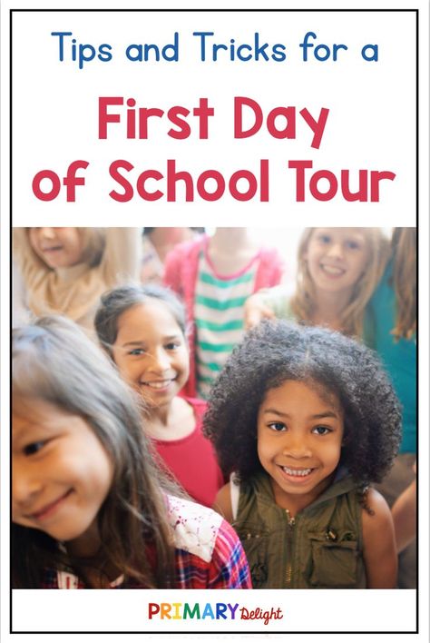 It's back to school time! Here are some ideas for successful 1st day of school tour. A building tour is one of the traditional activities for preschool, kindergarten and first grade students to help them feel comfortable as they head back to school. Use these tips to make your first day of school tour fun for everyone! Kindergarten First Week, Teaching Elementary School, Elementary Teaching, First Day School, Activities For Preschool, First Grade Activities, Kindergarten Fun, First Year Teachers, 3rd Grade Classroom