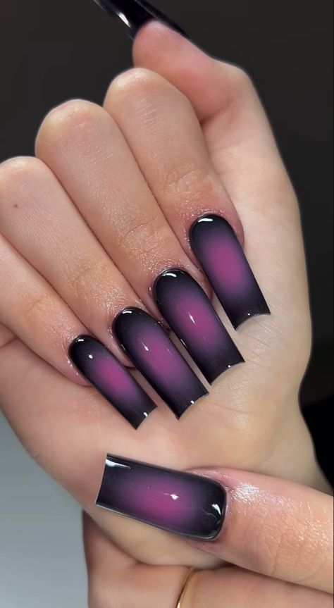 Black And Purple Nails, Aura Nails, Purple Acrylic Nails, Airbrush Nails, Goth Nails, Colored Acrylic Nails, Purple Nail, Nail Colours, Nails Only