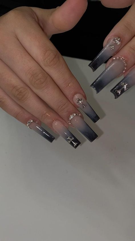 Black ombré chrome hearts nails in 2022 | Pink acrylic nails, Long acrylic nails coffin, Gold acrylic nails Ombré Chrome, Chrome Hearts Nails, Nails Coffin Short, Sliver Nails, Silver Acrylic Nails, Hearts Nails, Grey Acrylic Nails, Black Acrylic Nails, Ombre Acrylic Nails