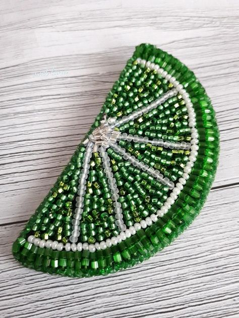 Fruit Bead Embroidery, Easy Bead Embroidery, Beaded Embroidery Ideas, Beaded Embroidery Designs, How To Embroider Beads, Beaded Embroidery Shirt, Lime Embroidery, Seed Bead Embroidery, Seed Bead Art