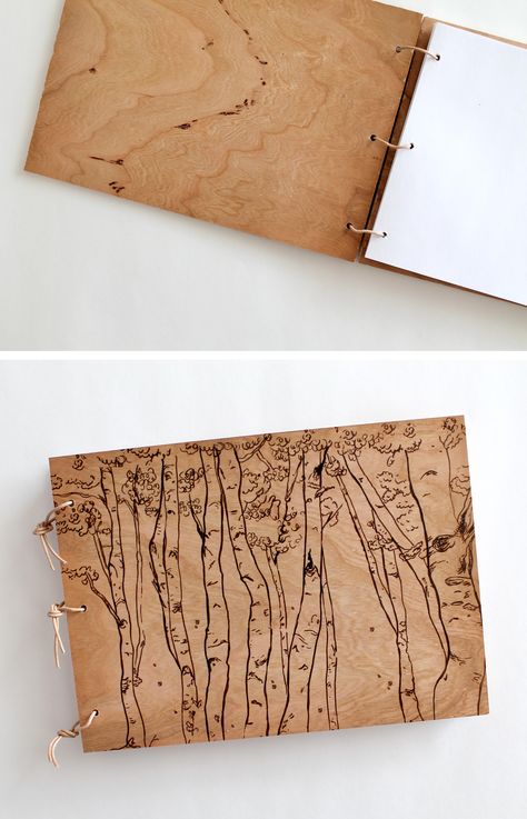 Wood Book Cover Diy, Wood Book Cover, Wood Notebooks, Interactive Poster, Menu Design Inspiration, Wood Journal, Homemade Books, Printed Portfolio, A Level Art Sketchbook