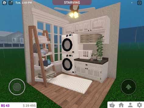 Preppy Bloxburg Laundry Room, Blox Burg Laundry Room, Bloxburg Laundry Room Ideas No Gamepasses, Blockburg Laundry Room, Roblox Bloxburg Laundry Room Ideas, Bloxburg Bathroom And Laundry Room, 3x3 Living Room Ideas Bloxburg, 3x3 Room Ideas Bloxburg, Laundry Bloxburg Ideas