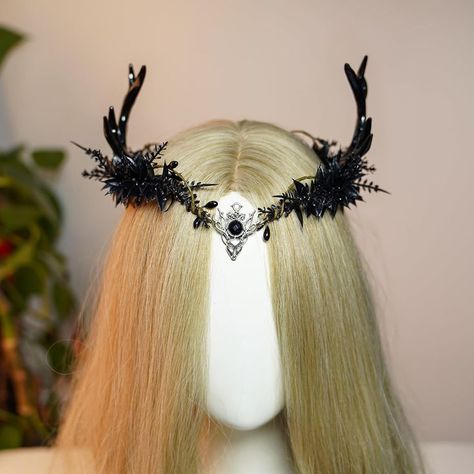 Gothic Elf Headpiece Forest Fairy Headband Elven Dark Circlet for Women Girls Renaissance Christmas Cosplay Goth Wedding Party Fae Ball #AD Goth Wedding Party, Dark Fairy Crown, Gothic Elf, Fae Ball, Elf Headpiece, Black Antlers, Antler Crown, Fairy Headband, Elf Cosplay