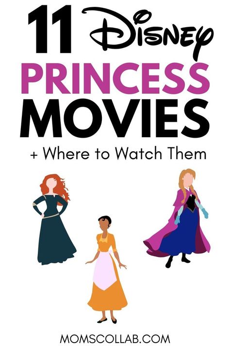 Looking for a list on Disney Princess Movies in order of release date? Have a Disney Princess Movies marathon and rewatch all of your favorite scenes. Click through to get the list of Disney's Princess Movies, along with where you can stream them, and watch to your heart's content! #disney #disneymovie #disneymovies #disneyprincess #disneyprincesses #disneyprincessmovie Disney Princess Movies In Order, Princess Movies List, Movies Marathon, Disney Princess List, Kids Activities Indoor, Original Disney Princesses, Official Disney Princesses, Princess Merida, Disney Princess Movies