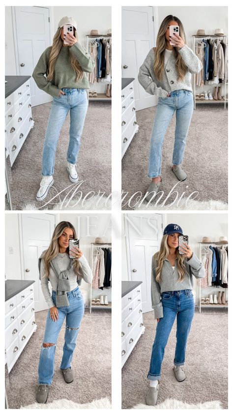 Ultra High Rise 90s Straight Jean curated on LTK 90s Jeans Outfit Women, 90s Straight Leg Jeans Outfit Winter, Ripped Knee Jeans Outfit, 90s Straight Leg Jeans Outfit, 90s Jeans Outfit, Cuffed Jeans Outfit, Petite Fashion Casual, Straight Leg Jeans Outfit, Straight Jeans Outfit