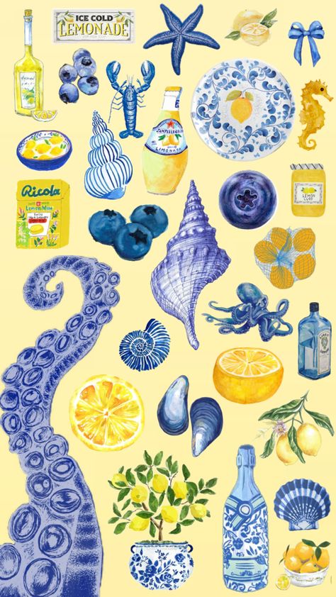 #summer #blue #yellow #watercolor #lemon #italy #collage #summercollage #bluecollage #yellowcollage #fyp Watercolor Collage Art, Watercolor Collage Ideas, Yellow Summer Wallpaper, Summer Wallpaper Yellow, Yellow Blue Aesthetic, Art Collage Wallpaper, Blue And Yellow Aesthetic, Summer Collages, Italy Collage