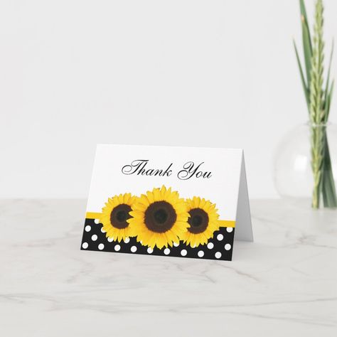 Sunflower White and Black Polka Dot Thank You Card Size: Small, 4" x 5.6". Color: Matte. Gender: unisex. Age Group: adult. Thank U Cards, Easy Greeting Cards, Sunflower Cards, Daisy Cards, Homemade Greeting Cards, Yellow Sunflowers, Christmas Card Art, Paper Crafts Card, Bee Cards