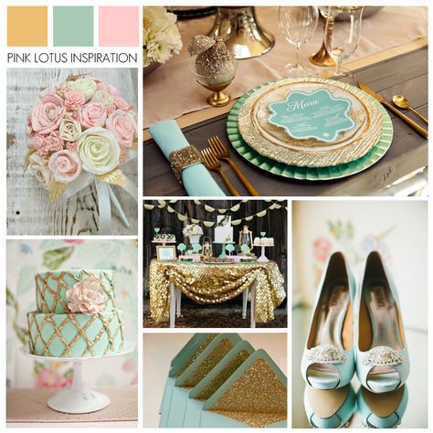 COLOR BOARD: Gold, Mint, and Rose | Pink Lotus Events    http://pinklotusevents.wordpress.com/2013/02/11/color-board-gold-mint-and-rose/ #indian #wedding #colorinspiration #PinkLotusEvents Mint Green Wedding Theme, 2014 Wedding Trends, Wedding Mint, Gold Mason Jars, Blush Decor, Wedding Color Pallet, Wedding Mint Green, Gold Inspiration, Indian Colours