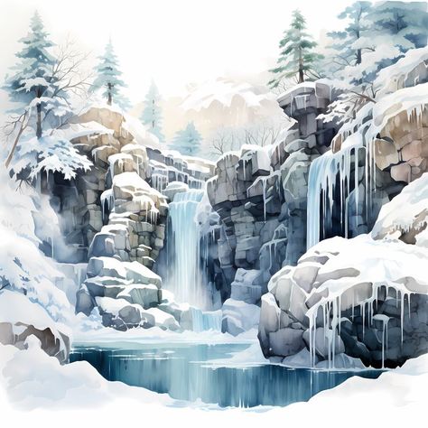 Christmas Landscape Art, Winter Art Watercolor, Winter Watercolor Art, Winter Scene Illustration, Winter Images Nature, Snow Scenes Winter Landscape, Watercolor Winter Scenes, Watercolor Winter Landscape, Winter Landscape Art