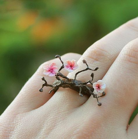 Sakura Ring, Polymer Clay Ring, Clay Craft, Polymer Jewelry, Fimo Clay, Polymer Clay Charms, Polymer Clay Creations, Polymer Clay Art, Clay Charms