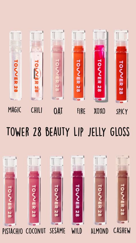 Tower 28 Lip Jelly, Tower 28 Lip Gloss, Sephora Wishlist, Tower 28, Lip Jelly, Lip Gloss Shades, Preppy Skincare, Makeup Pictures, Christmas List