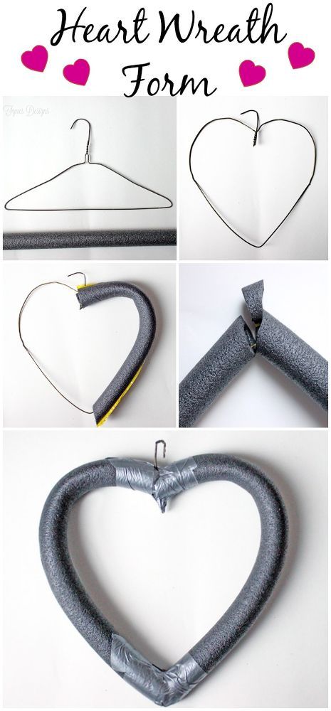 Are you planning on making a Valentines Day wreath? You'll need a wreath form! Follow this cheap and easy tutorial to make one today! #ValentinesDay Heart Wreath Form, Couronne Diy, Heart Shaped Wreath, Heart Shaped Wreaths, Pool Noodle, Valentine Crafts For Kids, Valentine Day Wreaths, Clothes Hangers, Heart Wreath