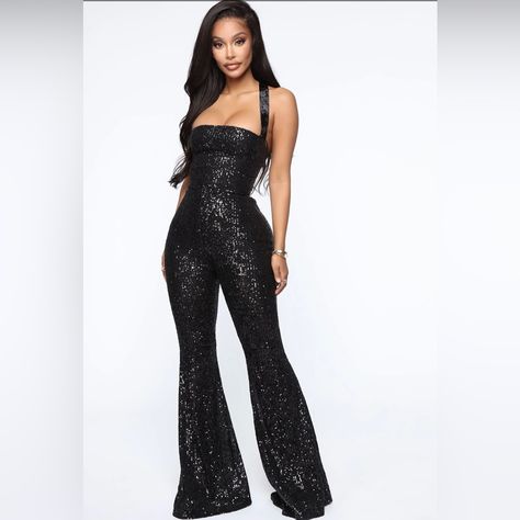 Right On Shine Sequin Jumpsuit Size- L Nwt Brand New Never Worn!! 18th Party, Stage Style, Black Sequin Jumpsuit, Glitter Jumpsuit, Sparkly Jumpsuit, Fashion Nova Jumpsuit, Black Ball Gown, Sequin Jumpsuit, Fashion Nova Pants