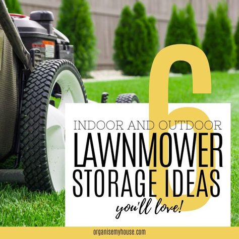 Diy Lawn Mower Shed, Yard Equipment Storage, Garage Organization Ideas Lawn Mower, Lawn Mower Garage Storage, Diy Lawn Mower Storage, Push Mower Storage, Riding Mower Storage, Lawnmower Storage Ideas, Riding Lawn Mower Storage